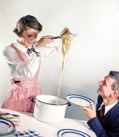 Photo showing: Spaghetti Dinner: 1950 -- Homemaking cover for McCall's.