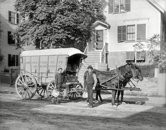 Photo showing: Jamaica Pond Ice -- Boston circa 1890s. Jamaica Pond Ice Co. delivery wagon.