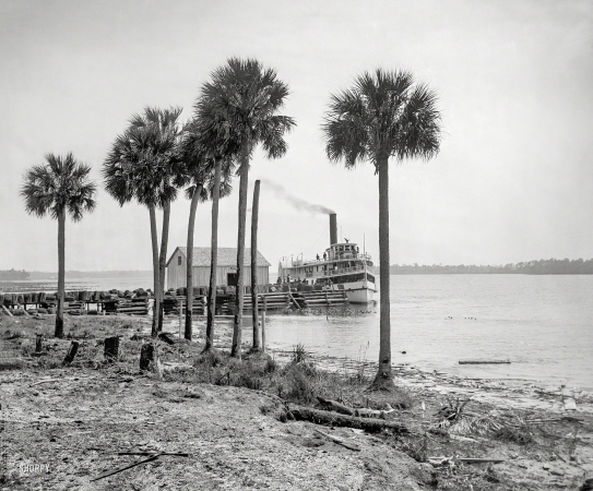 Photo showing: Jax Landing -- Florida circa 1897. Sidewheeler City of Jacksonville at Beresford on the St. Johns.