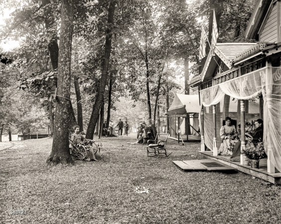 Photo showing: Summer Idyll -- Waseca, Minnesota, circa 1899. Chautauqua grounds -- cottages at Maplewood.