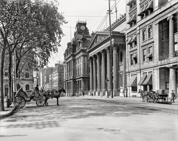 Photo showing: Rue St.-Jacques -- Circa 1901. St. James Street, Montreal, Quebec.