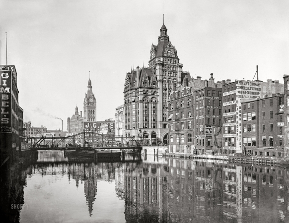 Photo showing: Badger State Fur Co. -- Milwaukee circa 1901. The river from Sycamore Street.