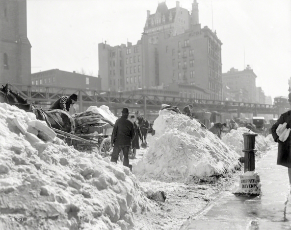 Photo showing: Digging Out: 1899 -- Blizzard '99 - cleaning the streets after New York snowstorm.