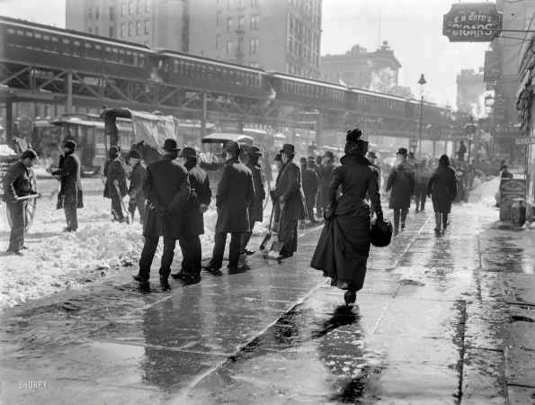 Photo showing: Apres Snow -- 1899. Blizzard '99 -- On the streets after a New York blizzard.