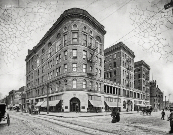 Photo showing: The Monticello -- Norfolk, Virginia, 1902. Monticello Hotel, Granby Street and City Hall Avenue.