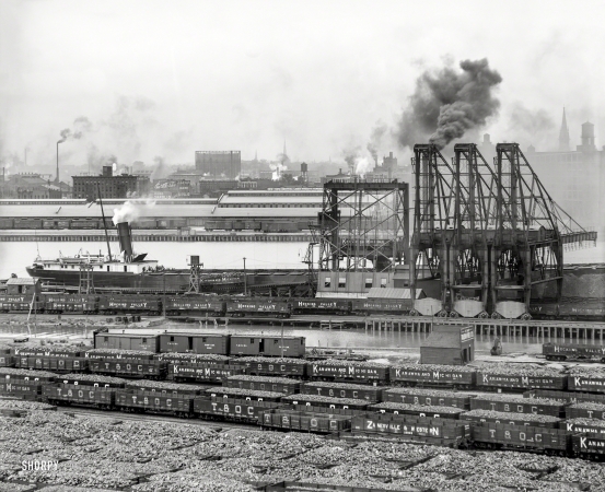 Photo showing: Smokestack Industry -- Circa 1910. Maumee River waterfront -- Toledo, O.