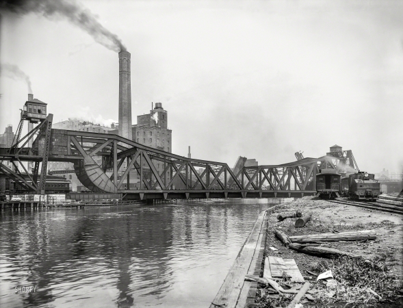 Photo showing: Urban River -- Circa 1905. Twelfth Street bascule bridge over the Chicago River.