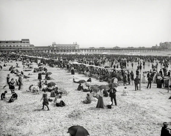 Photo showing: Fun in the Sun. -- The Jersey Shore in 1904. The bathing hour, Atlantic City -- Steeplechase and Steel piers.