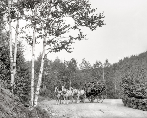 Photo showing: A Coaching Party -- Duluth, Minnesota, circa 1904. A Coaching Party (four-horse team with coach on Boulevard Drive).
