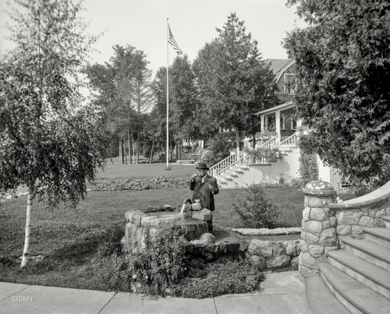 Photo showing: Go With the Flow -- Harbor Springs, Michigan, circa 1906. A flowing well in Wequetonsing.