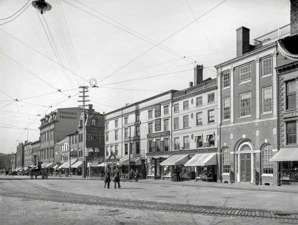 Photo showing: Firearms, Gasoline -- 1907. Congress Street, north side, Portsmouth, New Hampshire.