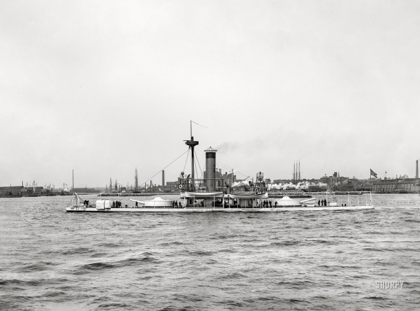 Photo showing: The Miantonomoh -- The Hudson River, 1892. U.S. double turret monitor Miantonomoh.