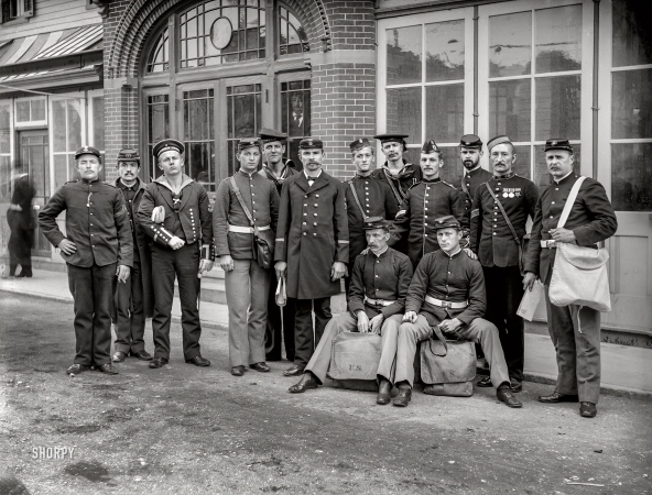 Photo showing: We Deliver -- Virginia circa 1893. Mail orderlies of all nations at Hampton Roads.