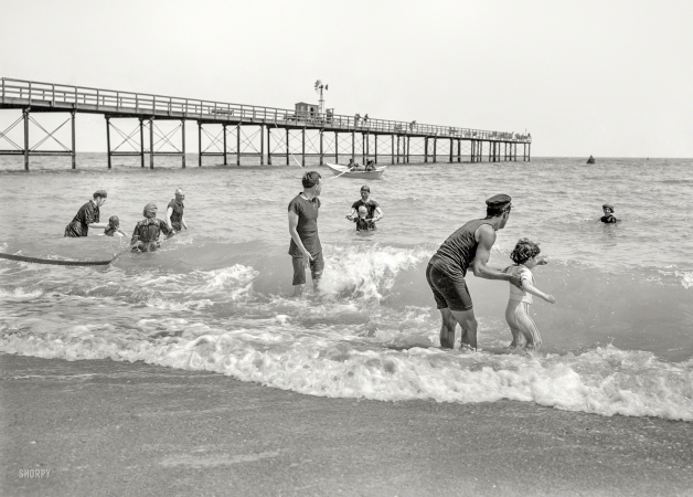Photo showing: Swim Class -- Florida circa 1905. Surf bathing at Palm Beach.
