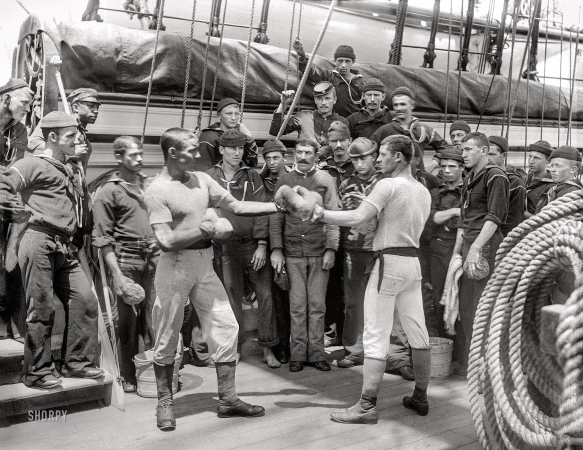 Photo showing: Battle Ship -- In the Navy circa 1900. A shipboard boxing match.