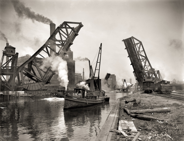 Photo showing: Gangway for Andy -- Chicago circa 1900. 12th Street bascule bridge.