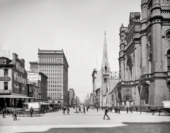 Photo showing: Thats All -- Philadelphia circa 1904. Broad Street. Masonic Temple and Arch Street Methodist Church, north from City Hall.
