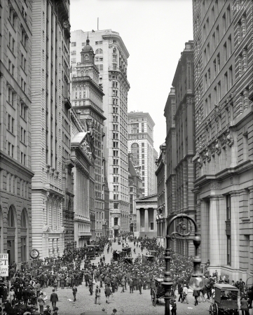 Photo showing: High Finance -- New York circa 1905. Broad Street curb brokers and the Stock Exchange.