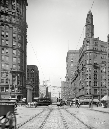 Photo showing: Morning Rush -- Circa 1905. Euclid Avenue and East 9th Street, Cleveland, O.