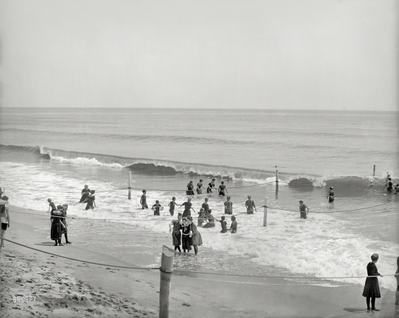Photo showing: Landing Party -- The Jersey Shore circa 1905. In the surf at Asbury Park.