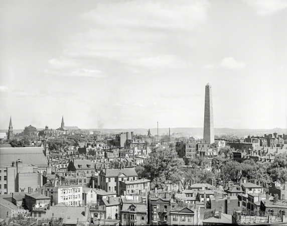 Photo showing: Birds Eye Boston -- Circa 1890s Boston, Massachusetts. Birdseye view of Charlestown & Bunker Hill Monument.