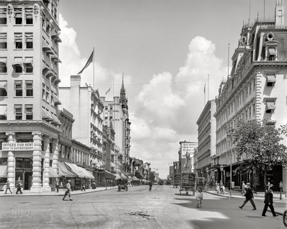 Photo showing: All Business. -- Washington, D.C., circa 1908. F Street N.W. from Treasury Dept.