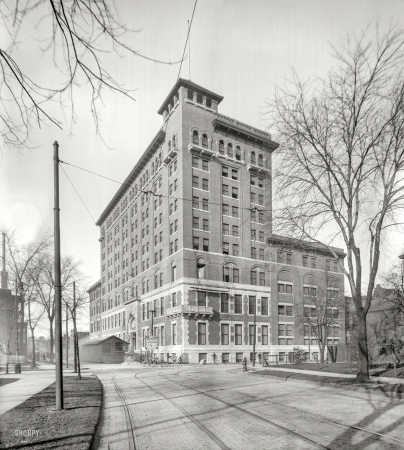 Photo showing: The New Y -- Detroit circa 1909. The new Y.M.C.A. building, Adams and Witherell avenues.