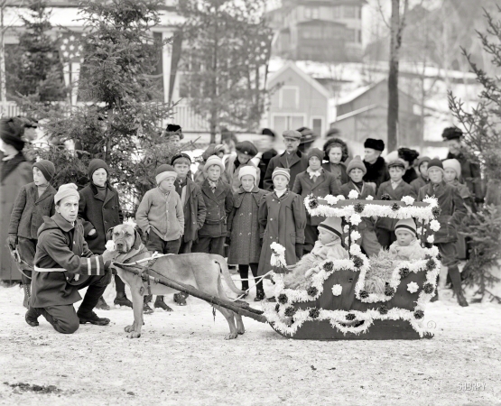 Photo showing: South Park -- 1909. Midwinter carnival, children's parade with dog sled. Upper Saranac Lake, N.Y.