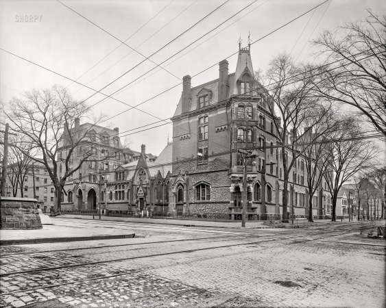 Photo showing: God and Mansard at Yale -- New Haven, Connecticut, circa 1905. Divinity School, Yale University.