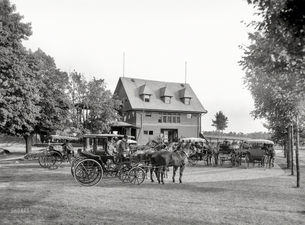 Photo showing: A Day at the Races -- Circa 1912. Clubhouse at the racetrack, Saratoga Springs, N.Y.