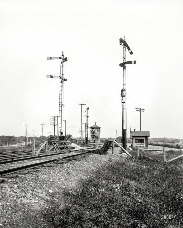 Photo showing: Signals at Joliet -- Circa 1901. Interlocking signal plant, Joliet, Ill's.