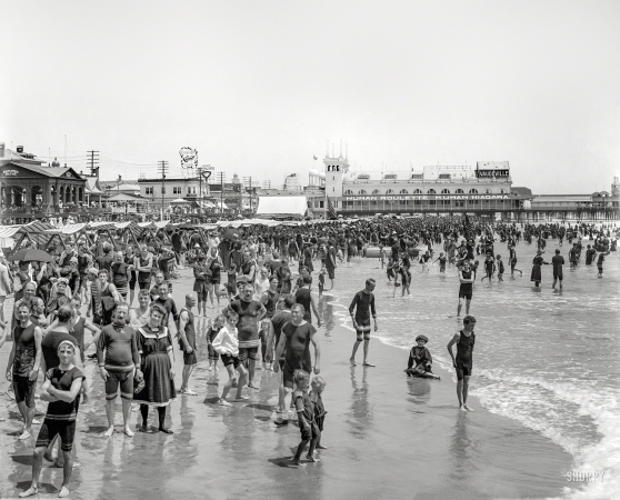 Photo showing: Human Roulette -- The Jersey Shore circa 1908. Atlantic City bathing beach and Steeplechase Pier.
