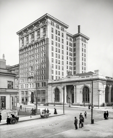 Photo showing: High and Low -- Detroit, 1907. Penobscot Building and State Savings Bank, Fort and Shelby Streets.