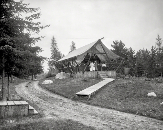 Photo showing: A Tent Called Mabel -- 1909. A typical house tent, Ray Brook sanatorium, Adirondack Mountains.