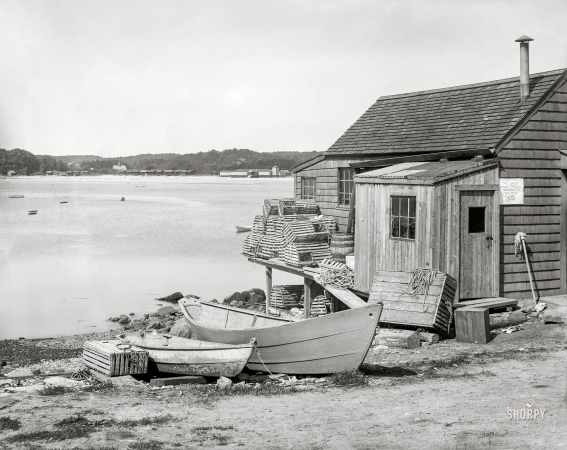 Photo showing: Toy Boats -- Gloucester, Massachusetts (vicinity), circa 1905. Fisherman's cabin, Shore Road, Magnolia.