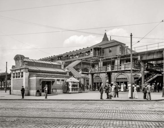 Photo showing: Brooklyn Transit -- Brooklyn, New York, circa 1910. Atlantic Avenue subway entrance and elevated railway.
