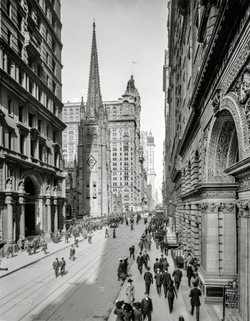 Photo showing: Higher Powers -- New York circa 1912. Broadway and Trinity Church. 