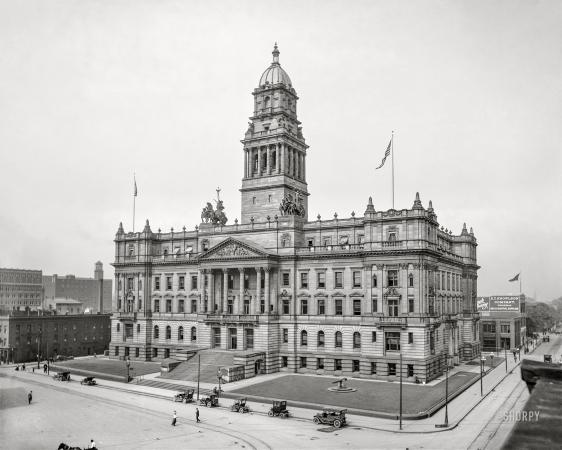Photo showing: The County Castle -- Detroit, Michigan, circa 1908. Wayne County Building facing Cadillac Square.