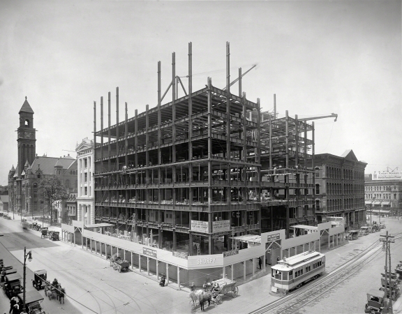 Photo showing: Two Cents Worth -- Detroit circa 1911. Dime Savings Bank under construction.
