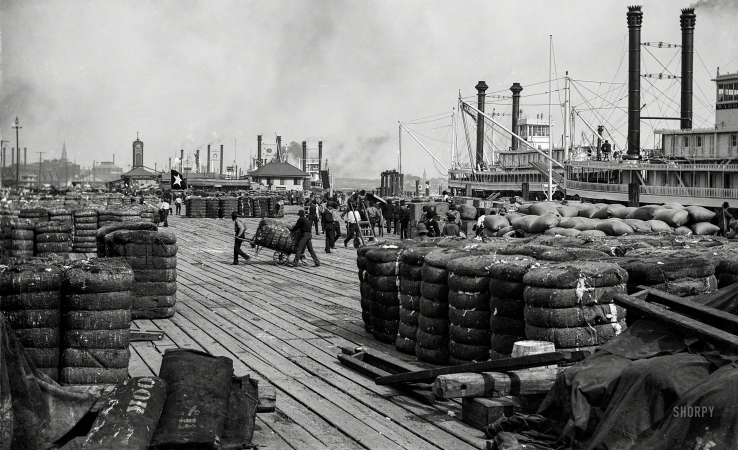 Photo showing: Cotton on the Levee II -- Along the Mississippi River circa 1890. Cotton on the levee at New Orleans.