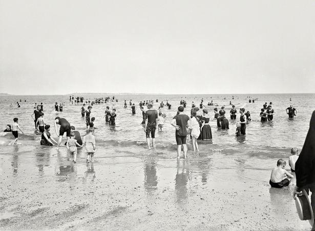 Photo showing: Testing the Waters -- Circa 1910 surf bathers somewhere in New England.