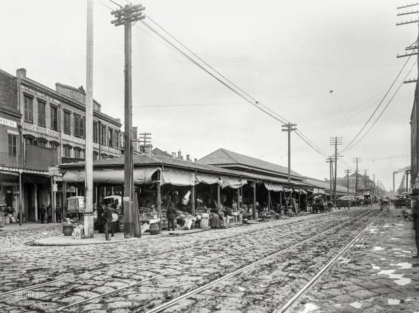 Photo showing: Marche Francais -- New Orleans circa 1900. The French Market, Decatur and Peters Streets.