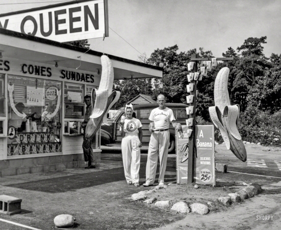 Photo showing: Always Money in the Banana Stand -- Banana Burt and Lil at Buzzards Bay Dairy Queen, 1950.