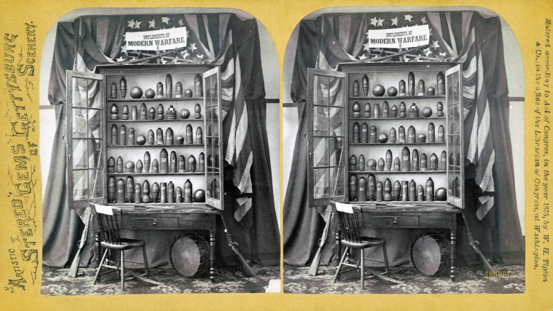 Photo showing: Gems of Gettysburg -- 1875. Artistic Stereo Gems of Gettysburg Scenery -- Implements of Modern Warfare.