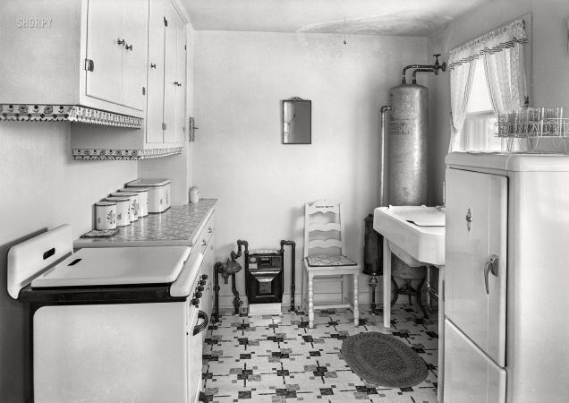 Photo showing: All the Conveniences -- September 4, 1940. Middlesex County, New Jersey. New Brunswick Housing Authority. Reed Court, Apartment J, kitchen.