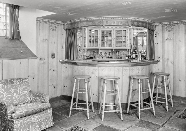 Photo showing: Basement Bar -- August 4, 1941. Nyack, New York. Dr. E. Hall Kline, residence on North Broadway. Playroom, to bar.