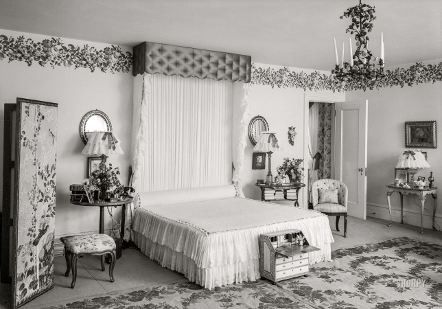 Photo showing: When Frilly Met Paley -- September 19, 1942. William S. Paley, residence in Manhasset, Long Island. Mrs. Paley's bedroom.