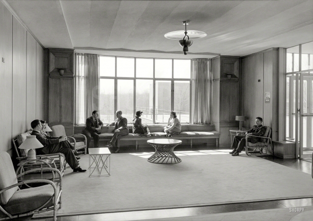 Photo showing: Odd Man Out -- March 13, 1942. Bell Telephone Laboratories, Murray Hill, New Jersey. Lounge.