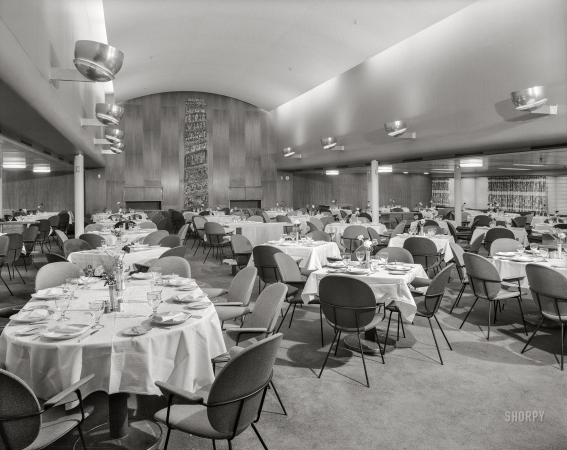 Photo showing: Captains Table -- February 26, 1960. New York. Incres Line Caribbean cruise ship M.S. Victoria. Dining room.