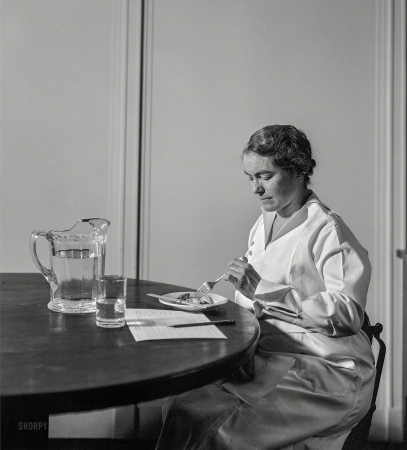 Photo showing: Taste Test -- Washington, D.C., circa 1935. Miss Lucy Alexander, food tester, Department of Agriculture.